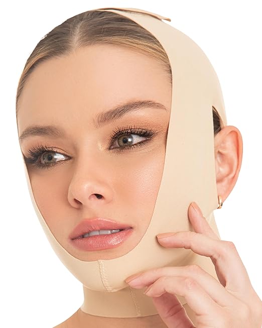 M&D Face Slimming Chin Strap Lipo Compression Garment Mentonera Postquirúrgica Facial Beige XL-Velvo Beauty
