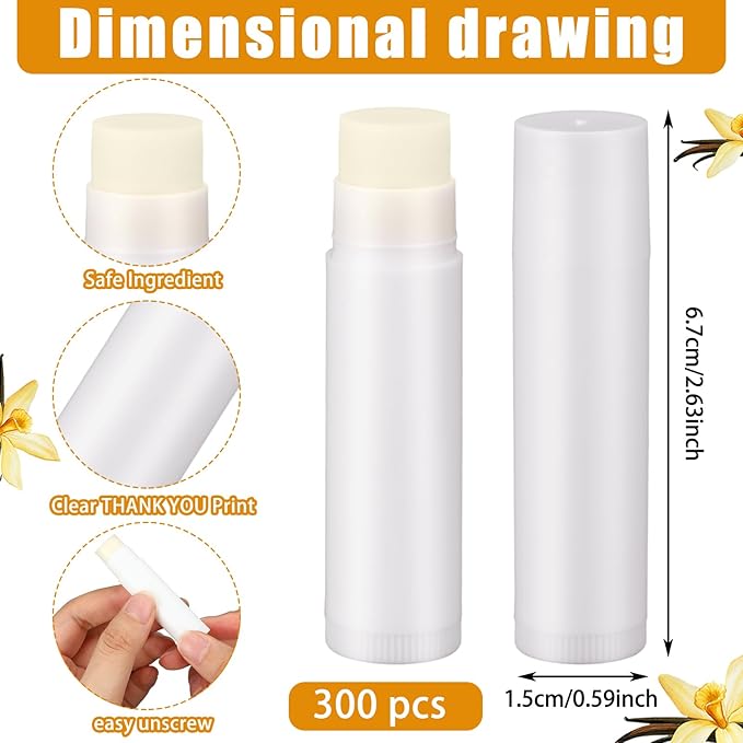 Demissle 300 Pcs Unlabeled Lip Balms Bulk Chapped Stick Blank Mini Lip Balm Gifts Moisturizing Lip Balm Party Favors for Women Homeless Guests Wedding Bridal Shower Baby Shower Favors(Vanilla)-Velvo Beauty