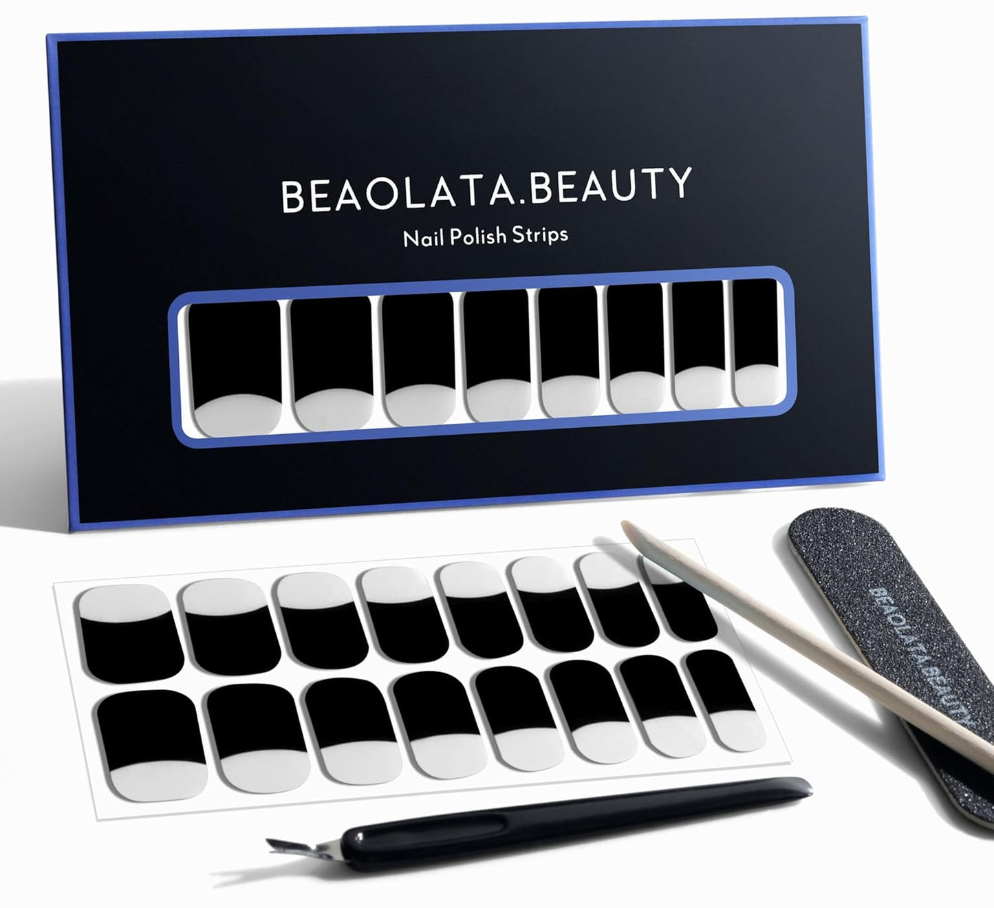 Nail Polish Strips, 32PCS Salon Quality Wraps, Long Lasting Gel Nail Stickers for Women Easy Apply& Remove (Playing Black)-Velvo Beauty