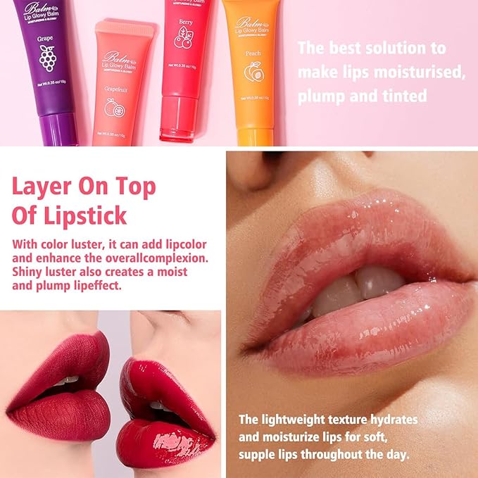 GECOMO Lip Glowy Balm, Moisturizing Lip Gloss, Nourishing Glossy Transparent Plumping Oil, Non-sticky Tinted Toot Lip Balm for Lip Care (BERRY) 0.35oz-Velvo Beauty