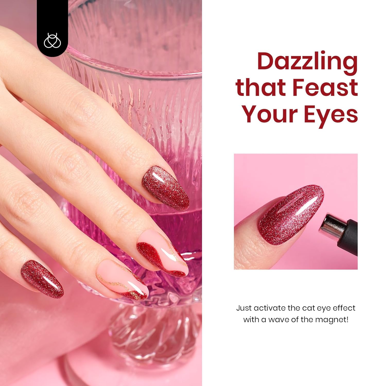 Beetles Red Cat Eye Gel Liner Nail Polish Glitter Gel Nail Art polish French Tip Swirl Nails Art Paint Soak Off UV Lamp Built Thin Nails Brush in Bottle Manicure Gifts for Women-Velvo Beauty