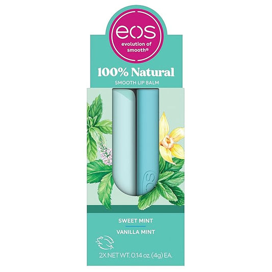 eos 100% Natural Lip Balm- Vanilla Mint & Sweet Mint, All-Day Moisture, Recyclable Carton, 0.14 oz, 2-Pack-Velvo Beauty