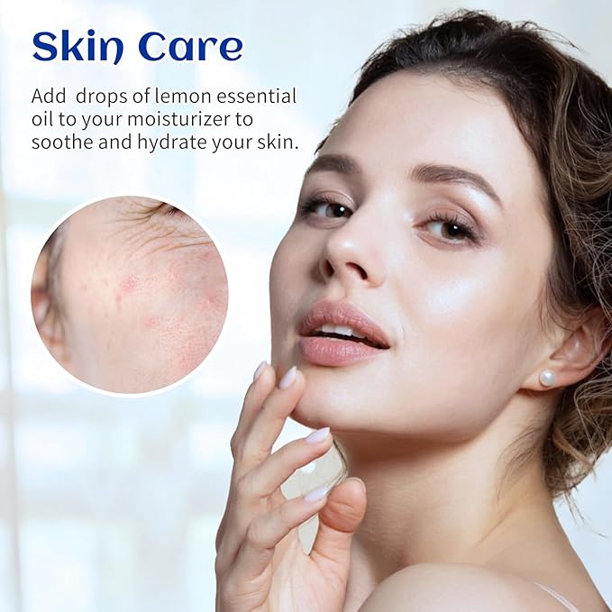 HIQILI Lemon Essential Oil, Household Cleaning, Air Purification, Skin Care, Can be Added to Cleansers, Sprays, Body Lotions Use - 3.38 Fl Oz/100ML-Velvo Beauty