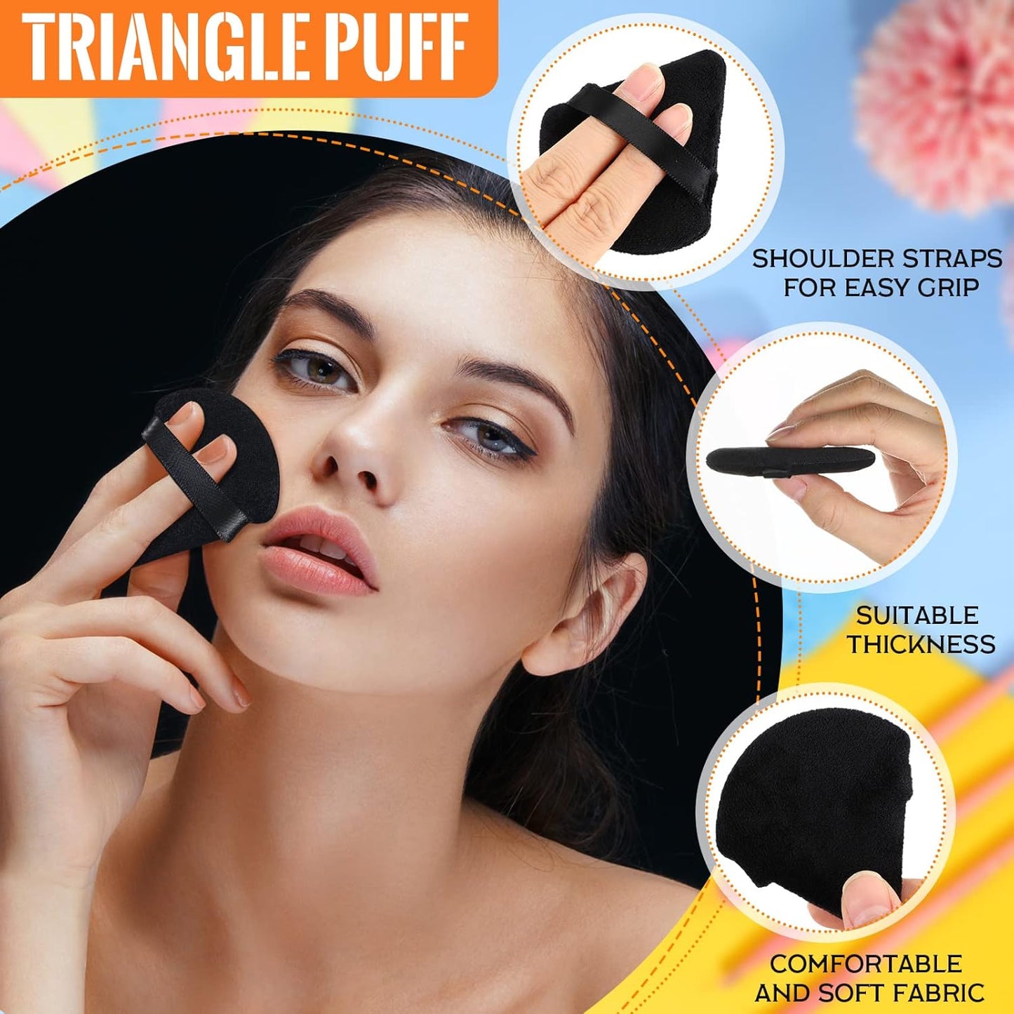 Meanplan 100 Pcs Powder Puff Face Soft Makeup Sponge Triangle Powder Puffs for Loose Velour Cosmetic Foundation Wet Dry Sponge Makeup Tools(Black, White, Pink)-Velvo Beauty