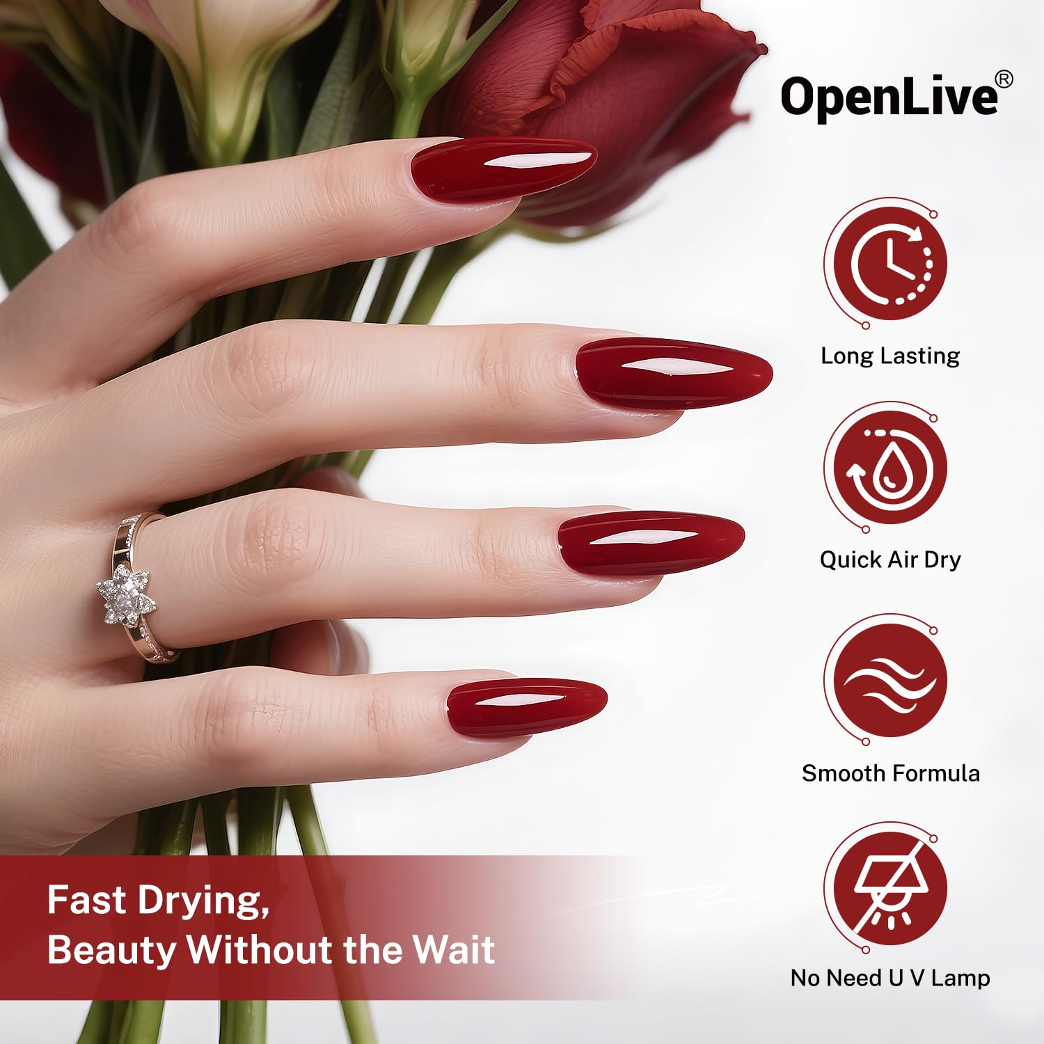 16.5ml Dark Red Nail Polish Large Volume Quick Dry Nail Polish, Long Lasting Shine, Fingernail Toenail Nail Art DIY Home Travel Nail Art Gift-Velvo Beauty