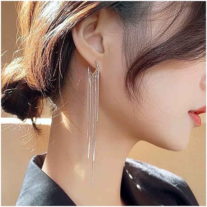 Boho Long Tassel Chain Earrings Fringe Drop Dangle Earrings Gold Dangling Chain Tassel Earrings Vintage Statement Earrings Jewelry for Women and Girls Gifts-Velvo Beauty