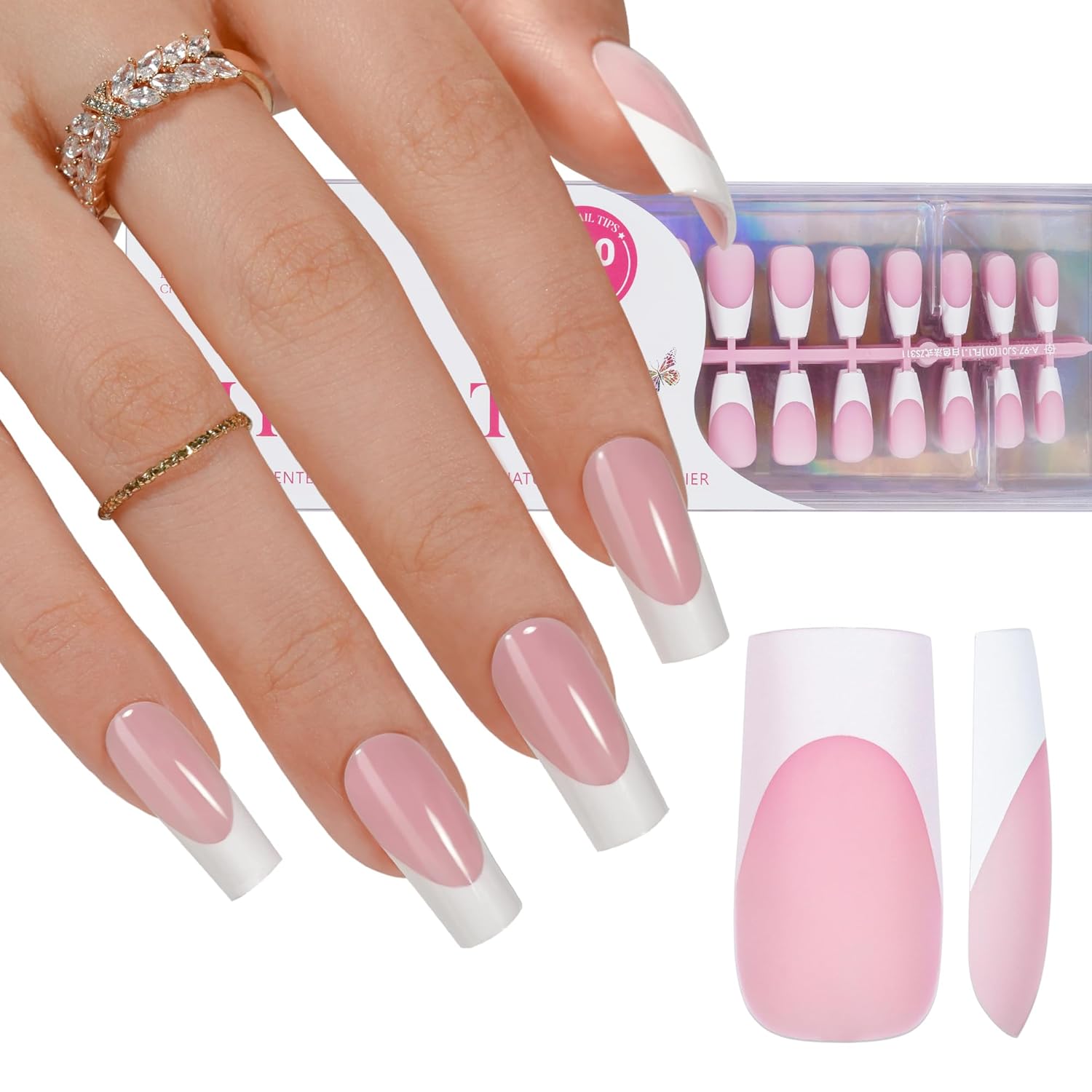 French Gel Nail Tips - Jofay Fashion French Tip Press on Nails, 10-Piece Set 320Pcs Pink long Square Nail Tips, No Need to File 3 in 1 Acrylic Fake Nails for Nail Art DIY & Nail Extension, 16 Sizes-Velvo Beauty