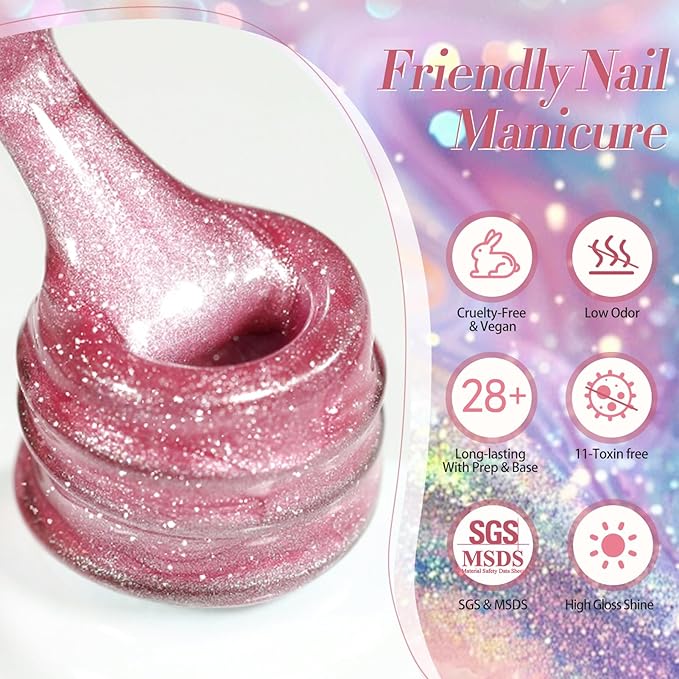 Born Pretty Magnetic Gel Nail Polish Pastel Cat Magnetic Eye Gel Polish Glitter Shimmer Auroras Magnetic Gel Nail Art Manicure Kit 6PCS-Velvo Beauty