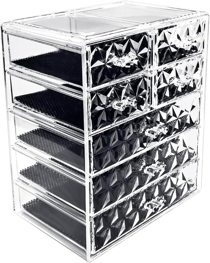 Sorbus Acrylic Makeup Organizer - Organization and Storage Case for Cosmetics Make Up & Jewelry - Big Clear Makeup Organizer for Vanity, Bathroom, College Dorm, Closet, Desk (3 Large, 4 Small Drawers)-Velvo Beauty