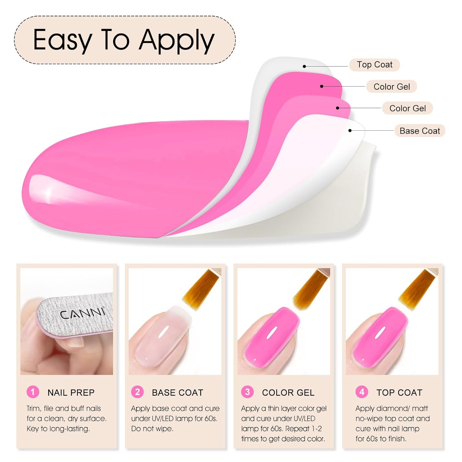 CANNI Hot Pink Gel Nail Polish – 9ml Soak Off UV LED, Long Lasting High Gloss for DIY & Salon Use For Women-Velvo Beauty