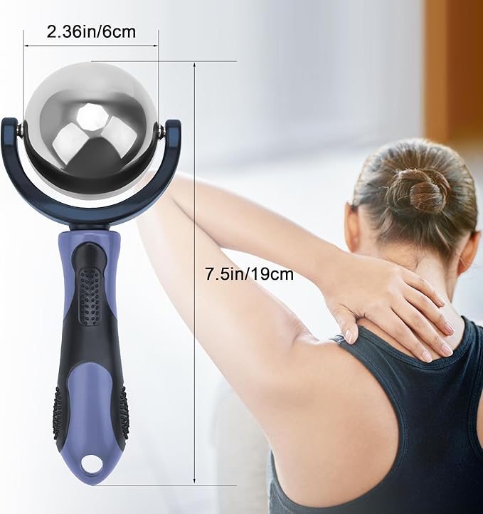 Cold Massage Roller Ball, Cold Therapy Relief, Portable Fitness Ice Roller Ball with Handle, Great Tool for Back/Neck Pain (Blue)-Velvo Beauty