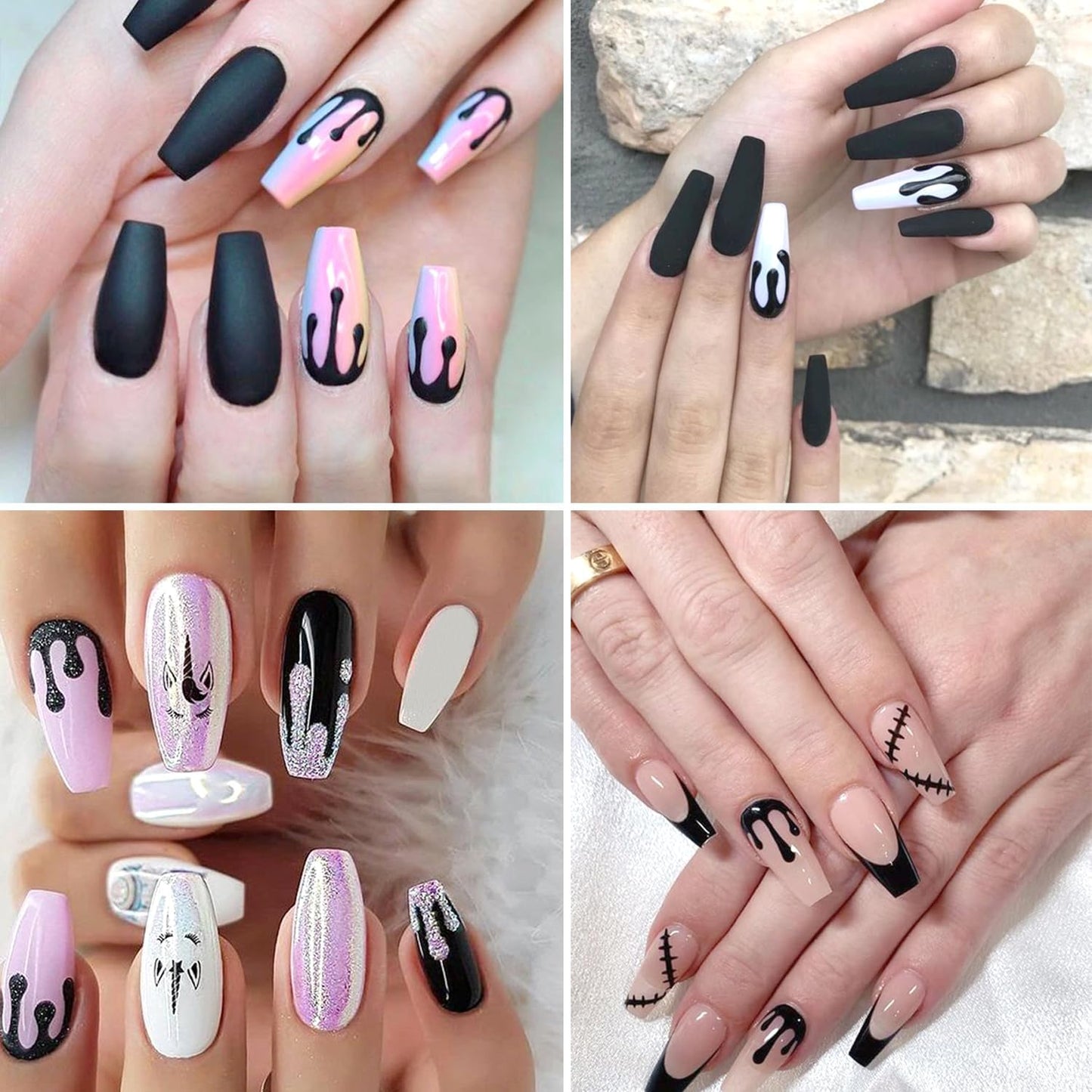 4pcs Halloween Nails Art Stickers -3D Self-Adhesive Nails Supply Black Gold Rose Gold Blood Dropping Design Y2K Scary Blood Nail Decals Sliders Halloween Laser Sliver Bloody DIY Manicure Decor-Velvo Beauty