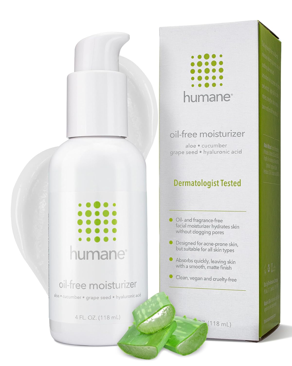 humane Oil-Free Daily Lightweight Face Moisturizer for Acne-Prone Skin - 4 Fl Oz - Gentle for All Skin Types - With Soothing Antioxidants Like Aloe Vera, Hyaluronic Acid, Cucumber and Grapeseed-Velvo Beauty