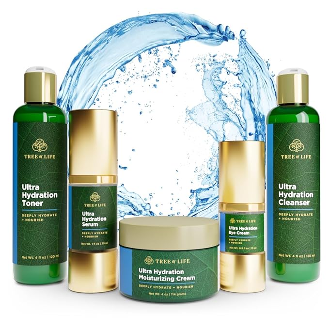 Tree of Life Hydrating Anti-Aging Moisturizing Complete Regimen, includes Face Cleanser (4 Fl Oz), Toner (4 Fl Oz), Serum (1 Fl Oz), Face and Body Cream (4 Oz) and Eye Cream (0.5 Fl Oz)-Velvo Beauty
