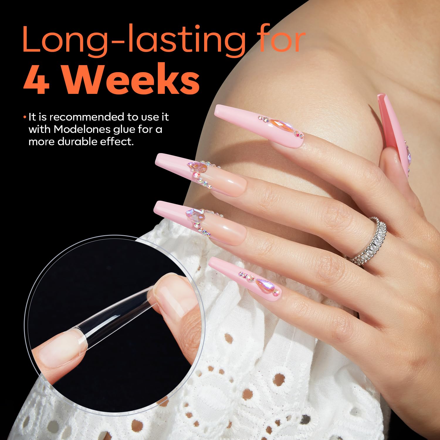 modelones XXL Long Coffin French Nail Tips, 504 PCS No C Curve Half Cover Clear Acrylic Fake Nails Tips Gel Pre-shaped 12 Sizes with Box-Velvo Beauty