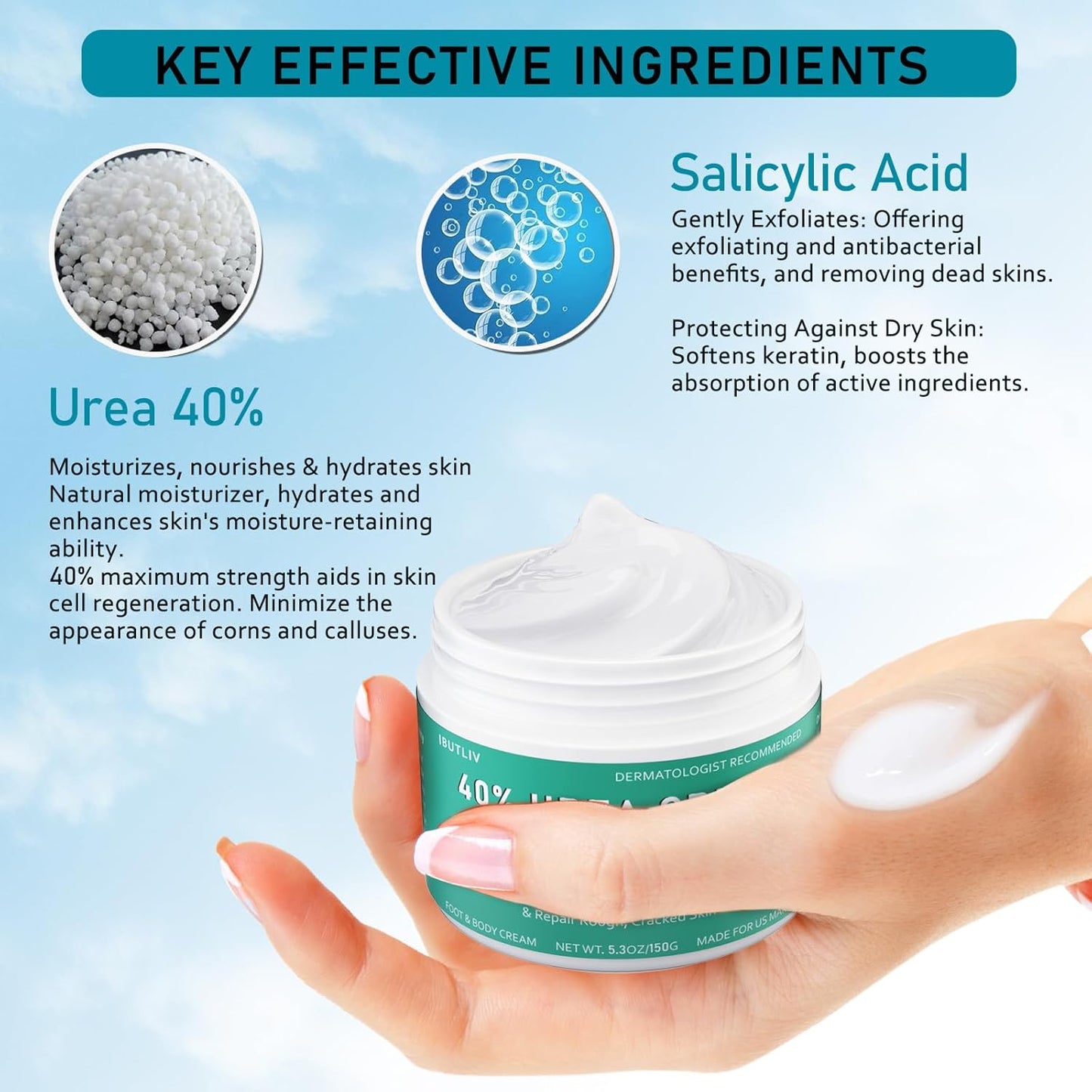 Urea Cream 40 Percent For Feet Maximum Strength - plus Salicylic Acid 2% Foot Cream For Dry Cracked Heels Feet Knees - Dead Skin Cuticle Callus Remover Toenail Softener - Pack of 2-Velvo Beauty