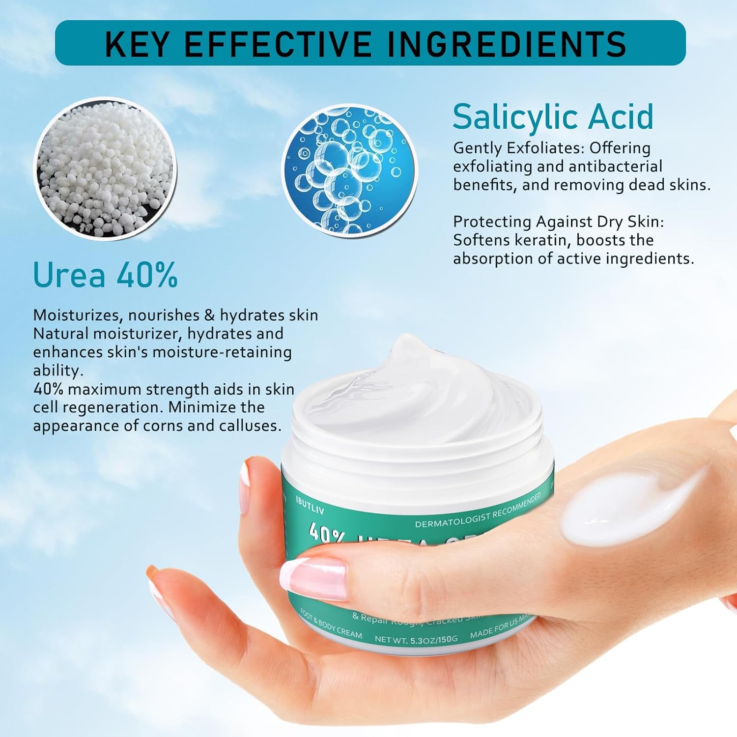 Urea Cream 40 Percent For Feet Maximum Strength - plus Salicylic Acid 2% Foot Cream For Dry Cracked Heels Feet Knees - Dead Skin Cuticle Callus Remover Toenail Softener - Pack of 2-Velvo Beauty