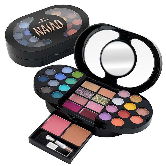 Color Nymph Travel Makeup Palette with Mulit-Colors Eyeshadows,Concealer, Body Glitter,Lip Glosses,Blush,Highlighter,Makeup Applicators And Mirror-Velvo Beauty