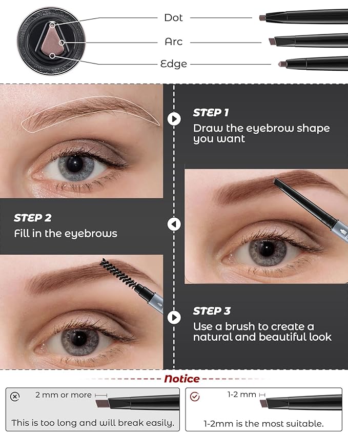 6Pcs Microblading Eyebrow Pencils Light Brown Waterproof Eye Brow Pencil w/Eye Brow Razor & Scissors Kit 0.5mm Ultra-Fine Tip Creates Hair-Like Strokes for Women Effortless Natural Brows-Velvo Beauty