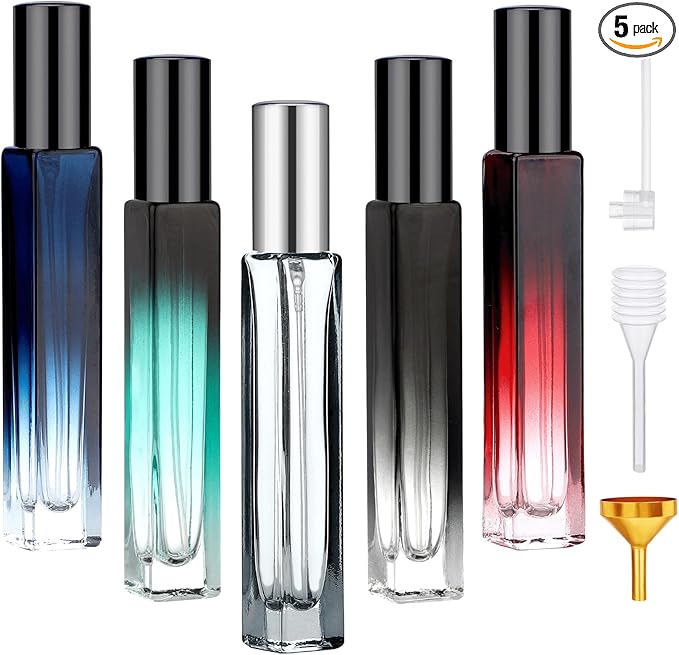 Segbeauty 0.34oz Refillable Perfume Bottle Travel, 5 Pack Glass Spray Bottles for Perfume, 10ml Empty Mini Fine Mist Cologne Travel Bottle, Portable Cologne Sprayer Atomizer with Refill Tool Kit-Velvo Beauty
