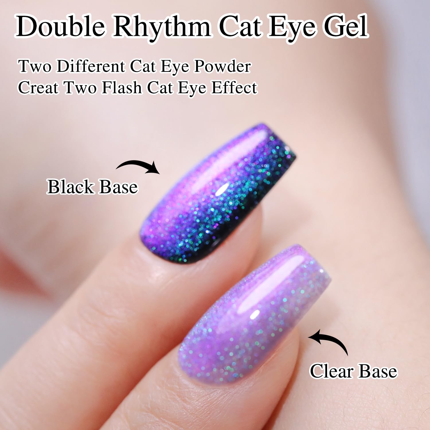 Double Rhythm Jelly Glass Cat Eye Gel Polish with Magnet 15ML Holographic Glitter Shimmer Translucent Sheer Color Magnetic Nail Polish Salon DIY at Home (Blue Purple-MC1049)-Velvo Beauty