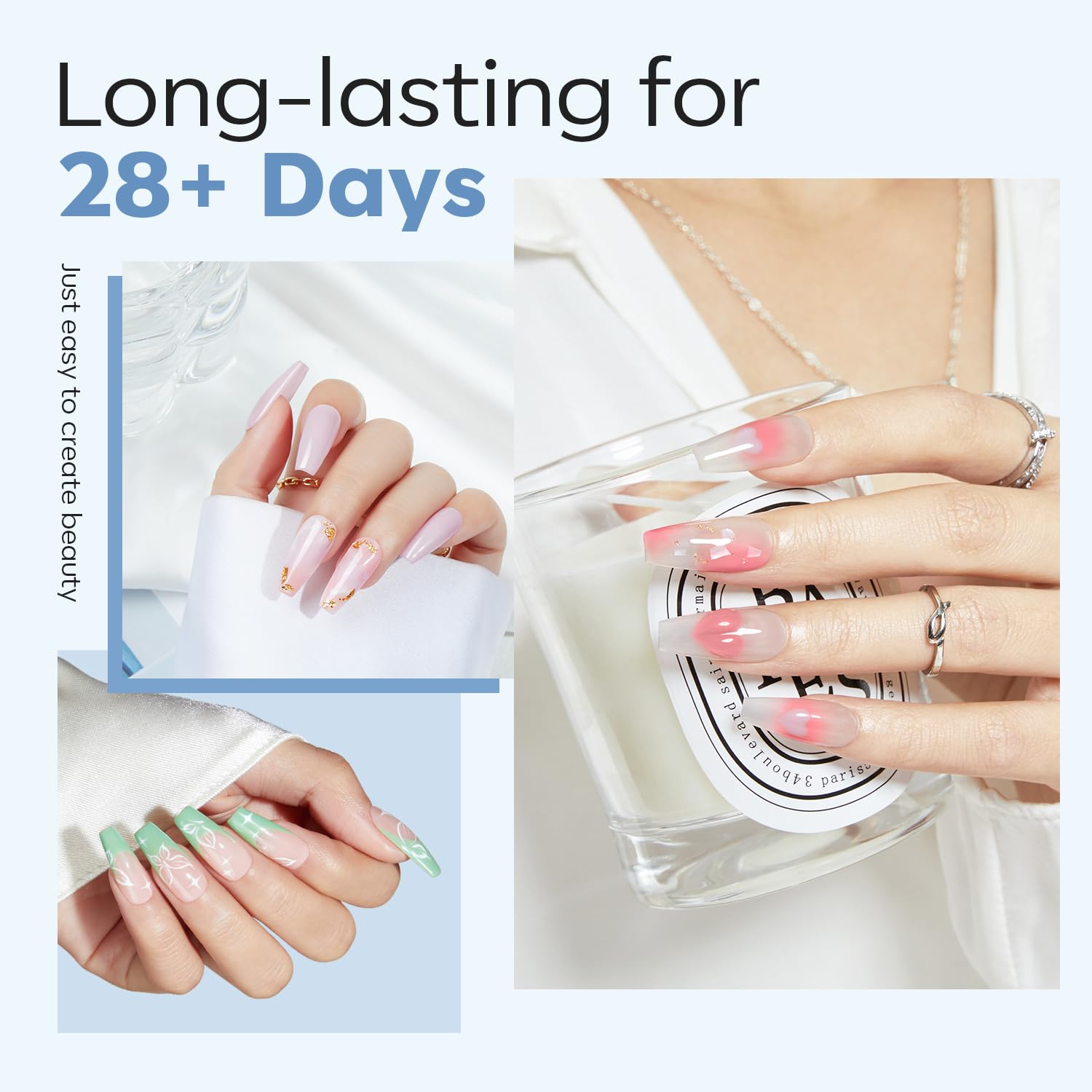 modelones Medium Coffin Nail Tips, Pre-shaped Soft Gel Tips Fake Nails False Acrylic Clear Full Cover Press on Extension Kit Gel Manicure DIY at Home 216PCS 12Sizes-Velvo Beauty