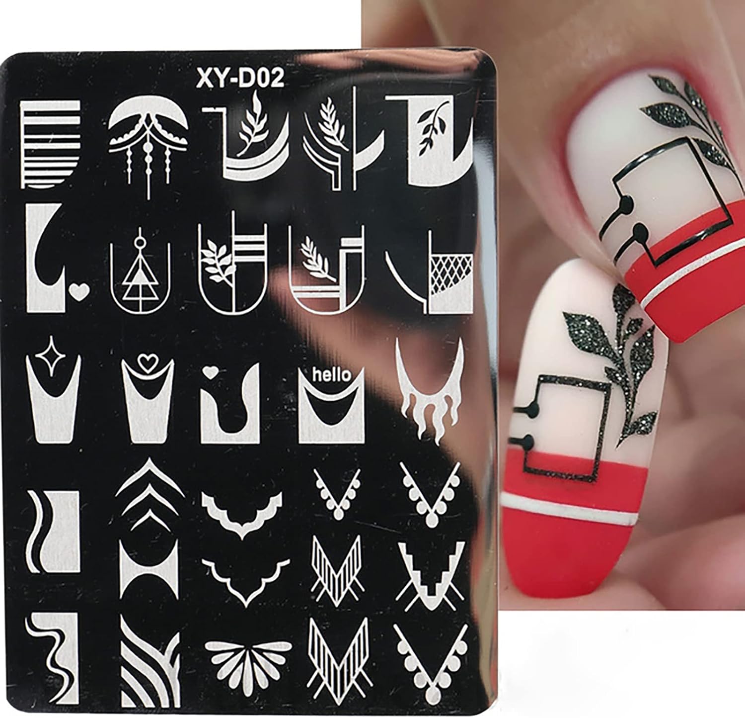 6Pcs Nail Art Stamping Templates Set with French Line Flowers Leaves Smiley Heart Design Art Stamping Kits DIY Printing Tools Fashion Art Decoration for Women and Girls-Velvo Beauty