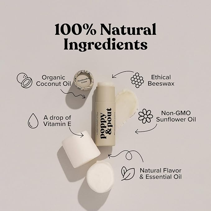 Poppy & Pout Marshmallow Creme Jumbo Lip Balm | All Natural Lip Balms & Moisturizers | Hydrates with Beeswax, Vitamin E, Organic Coconut Oil | Cruelty-Free | Lip Balm in Recyclable Cardboard Tube-Velvo Beauty