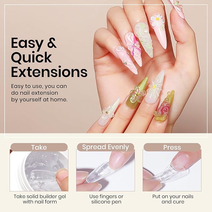 MIZHSE 100g Solid Builder Gel for Nails, Large Capacity Clear Hard Gel 3D Sculpting for Nail Art U V LED Builder Kit with 3D Silicone Pen, for Salon Home DIY-Velvo Beauty