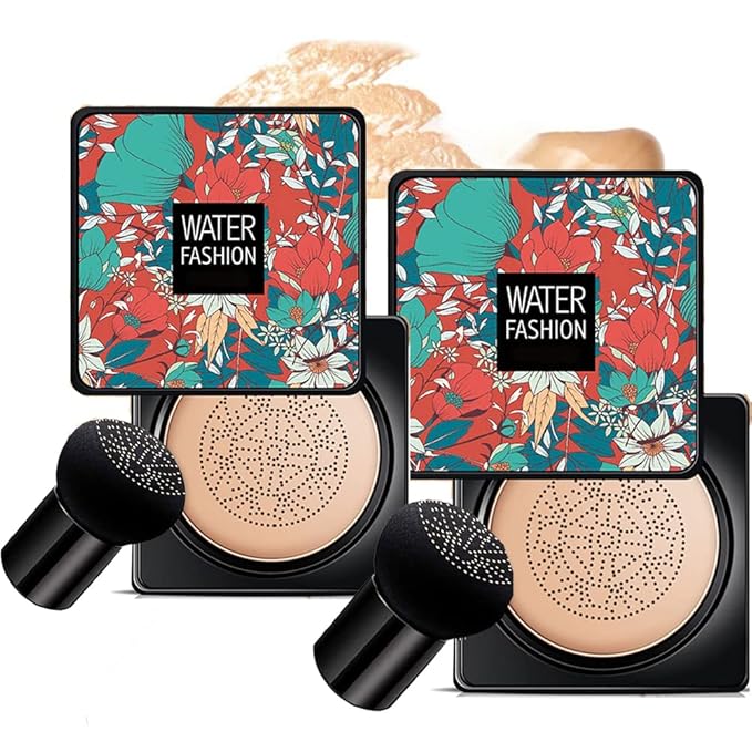 Air Cushion CC Cream Mushroom Head Foundation Air Cushion BB Cream Concealer Moisturizing Brighten Makeup Long Lasting Waterproof-Natural 2Pack-Velvo Beauty