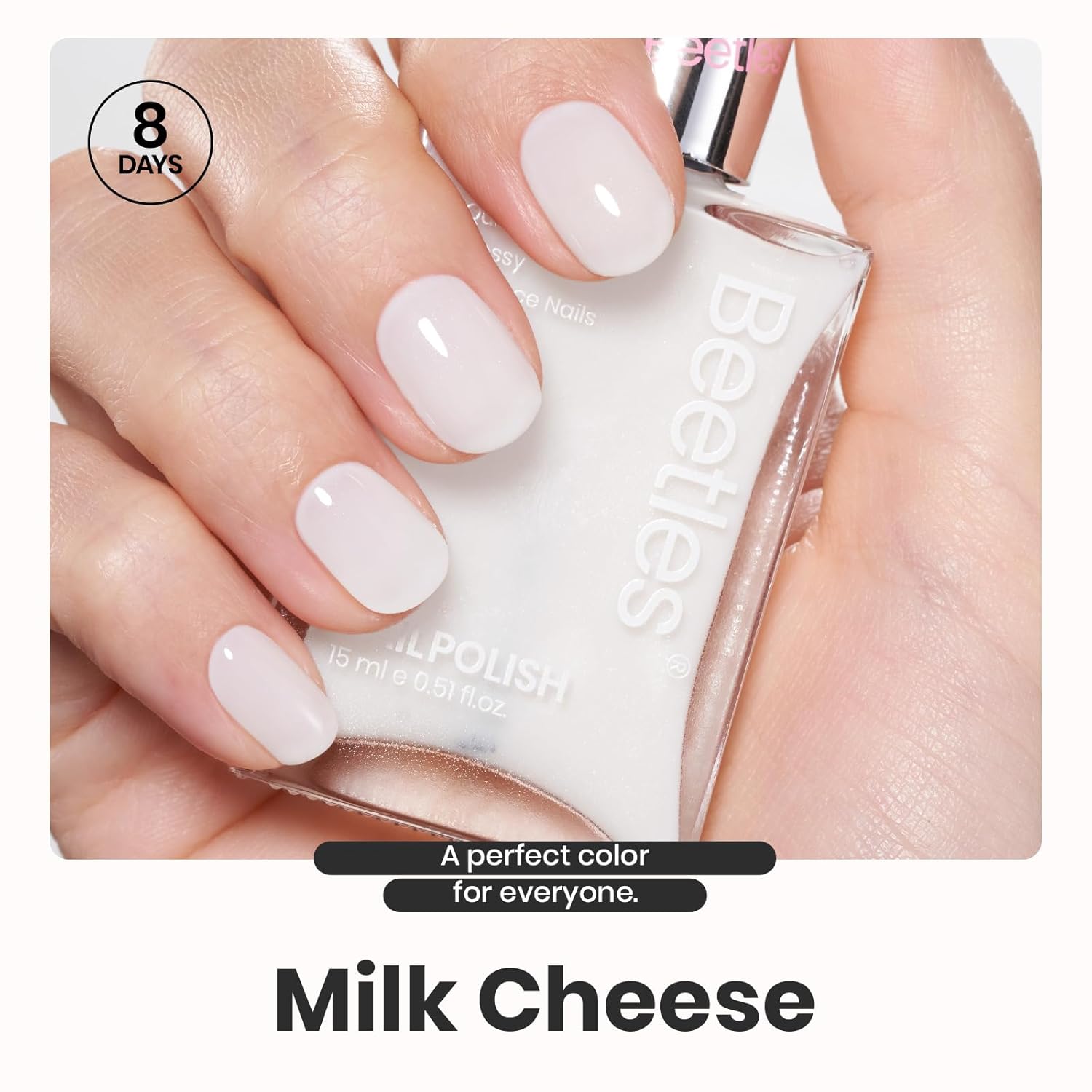 Beetles White Nail Polish - 15ml Milky White Nail Polish with 2 in 1 Base Top Coat Quick Dry & Long Lasting Nail Polish Set Milk Cheese Nail Strengthener Polish Gift for Women Girls-Velvo Beauty