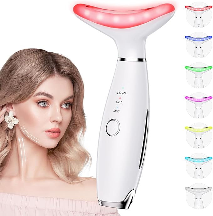 7 Color Galvanic Machines - Red Light Therapy for Face and Neck, Face Massager Tool for Wrinkles, Double Chin, Vibrating Facial Massager with Thermals, White-Velvo Beauty