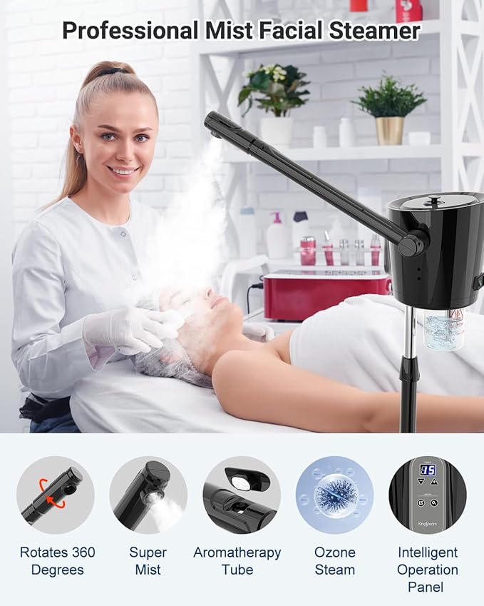 Kingsteam Professional Facial Steamer with Ozone - Ionic Nano Hot Mist Steamer with Large Capacity and 30-Min Timer for Estheticians, Beauty Salons, and Home Skin Care Use-Velvo Beauty