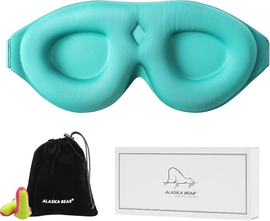 ALASKA BEAR 100% Blackout Sleep Mask for Women and Men, 3D Pillowy Soft Light Blocking Eye Mask with Contoured Eye Cups, Earplugs Set, Blue-Velvo Beauty