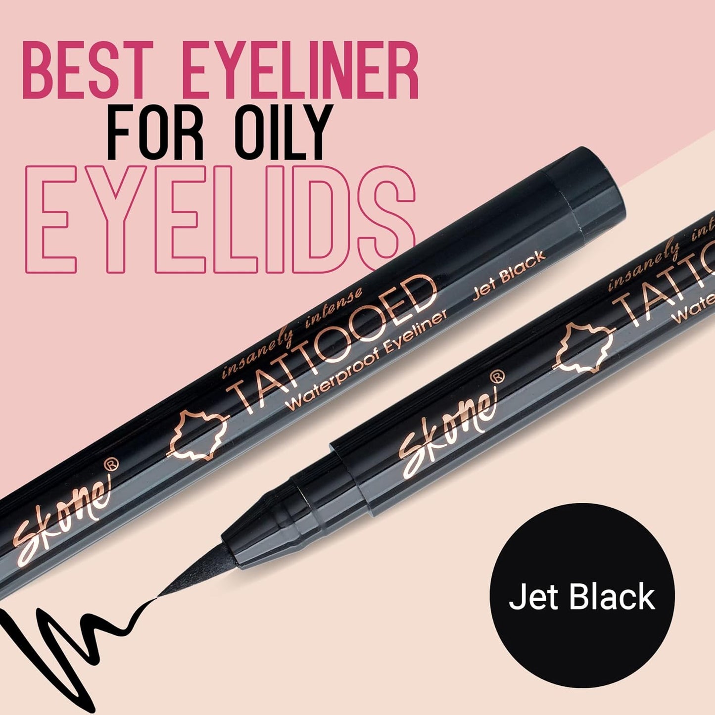 Skone Waterproof Liquid Eyeliner - Long Lasting & Smudge Proof - Insanely Intense Tattooed Eyeliner Pen with Felt Tip Applicator - Jet Black (0.07oz)-Velvo Beauty