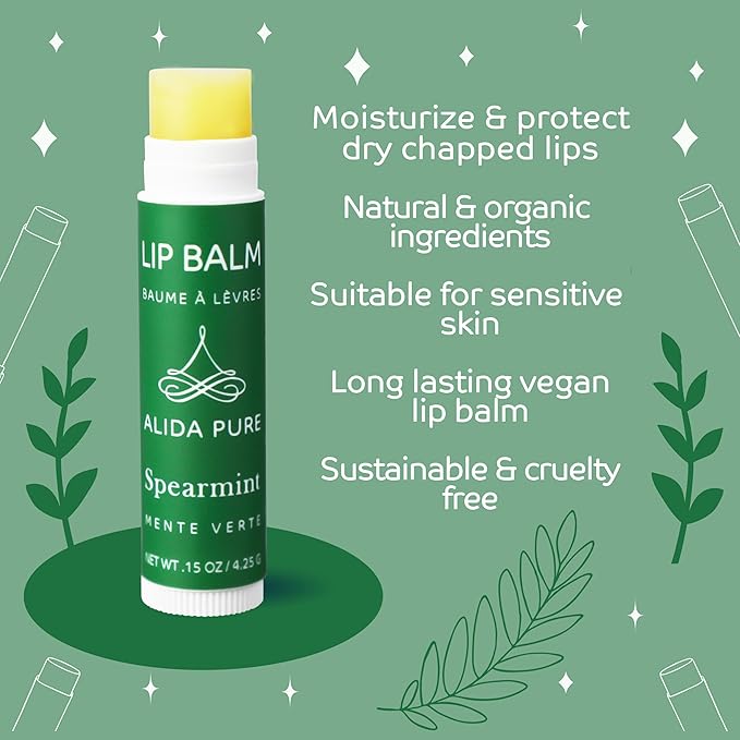 Spearmint Lip Balm Collection, Vegan Lip Balm Set, Beeswax Free, with Avocado Oil, Organic Jojoba Oil, and Vitamin E, Natural Moisturizer for Dry, Chapped Lips, 3 Tube Set-Velvo Beauty