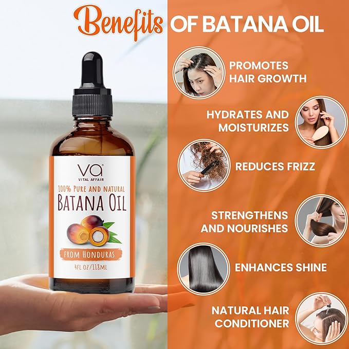 Batana Oil-Hair Growth Oil-4 Fl Oz-Glass Bottle-Cold Pressed-100% Raw-Dr Sebi Recommended-Essential Nutrients-For Women & Men-Velvo Beauty