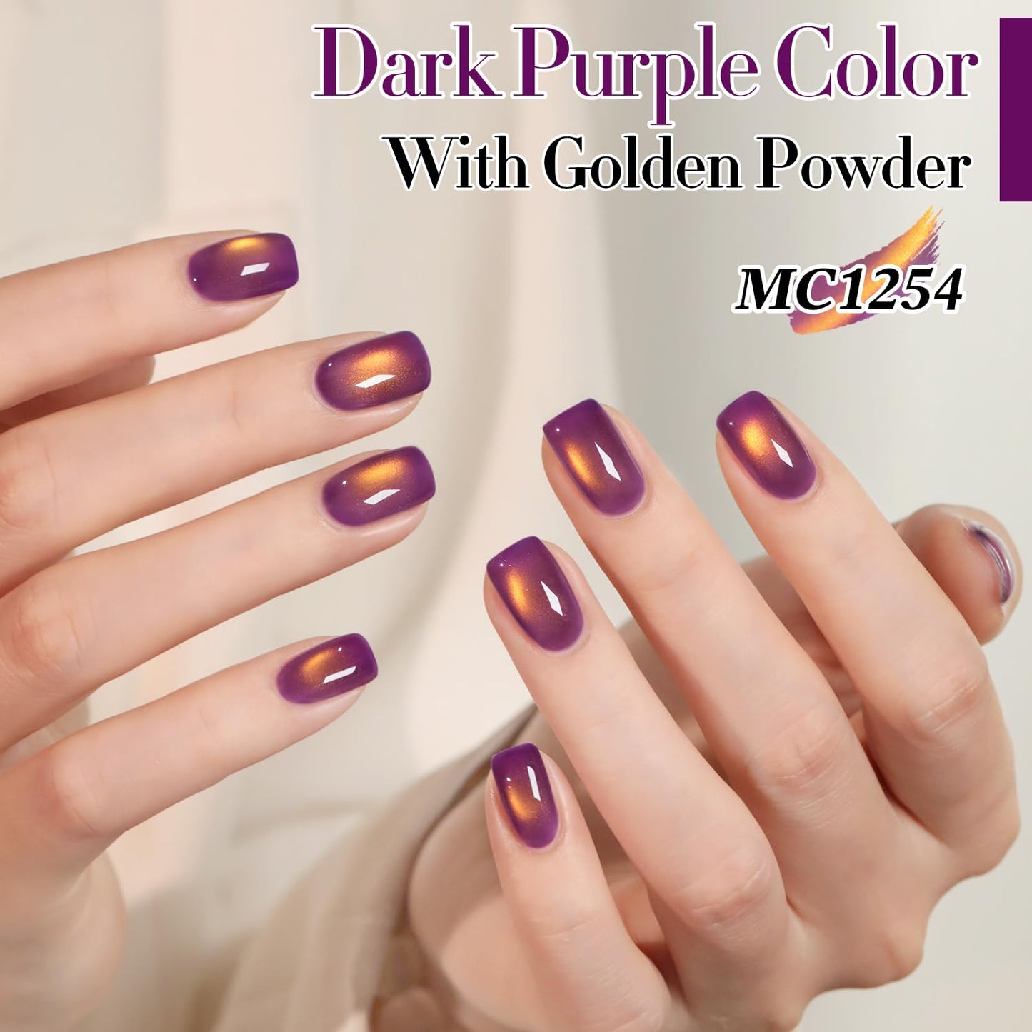 Double Rhythm Jelly Glass Cat Eye Gel Polish with Magnet 15ML Holographic Glitter Shimmer Translucent Sheer Color Magnetic Nail Polish Salon DIY at Home (Golden Purple-MC1254)-Velvo Beauty