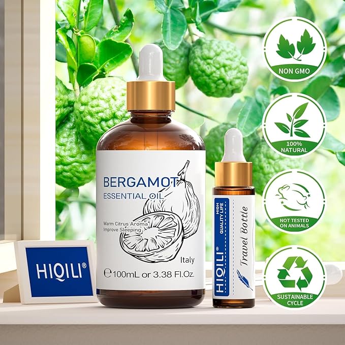 HIQILI Bergamot Essential Oil for Diffuser, Skin, Hair, DIY, 100% Pure & Natural - 3.38 Fl Oz (100 mL)-Velvo Beauty