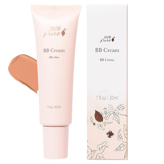 100% PURE BB Cream Shade 20 Aglow Full Face Coverage Skin Care & Glow - All-In-One Primer Concealer & Foundation Makeup - Shimmery, Dewy Youth Medium Color w/Warm Undertone - Vegan - 1 Fl Oz-Velvo Beauty