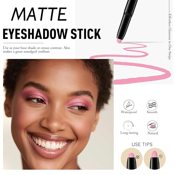 Eyeshadow Stick Matte Eye Shadow Pencil Cream to Powder Eye Brightener Crayon Long-Lasting Crease-Proof Neutral Eyeshadow Buildable & Blendable High Pigmented Eye Liner Makeup for Women, 5 PINK-Velvo Beauty