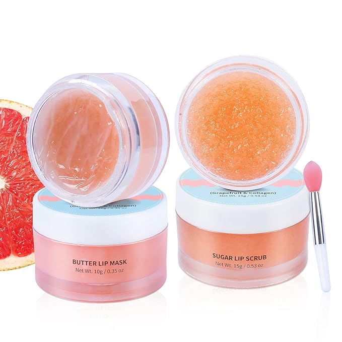 ANAIRUI Lip Mask Set, Lip Exfoliator Scrub & Moisturizer,Grapefruit Lip Care Kits With Lip Sleeping Mask & Sugar Lip Scrub, Lip Overnight Plumper Set for Dry, Chapped Lips-Velvo Beauty