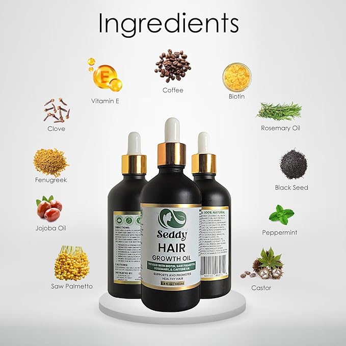 Seddy Rosemary Mint Hair Growth Oil – Caffeine, Rosemary, Castor, Biotin, Peppermint, Argan & Jojoba | Hair Growth Oil & Scalp Treatment for Thicker, Fuller, Healthier Hair -3.4 Fl. Oz-Velvo Beauty
