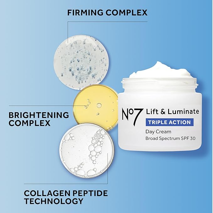 No7 Lift & Luminate Triple Action Face Cream - Fragrance Free Face Moisturizer with SPF 30 - Formulated with Anti Aging Collagen Peptides & Brightening Complex (2 Pack)-Velvo Beauty