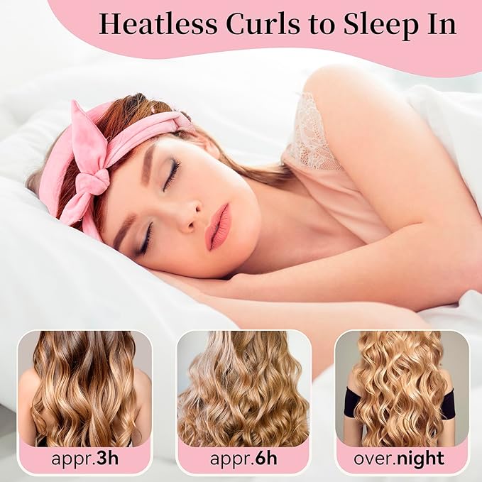 Heatless Curling Rod Headband, Upgraded 60" Extra Long Heatless Curls Headband Soft Hair Curlers to Sleep In Hair Rollers No Heat Curls (Deep Pink)-Velvo Beauty
