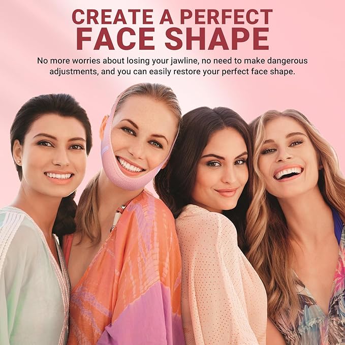 Reusable V Line Lifting Mask with Chin Strap for Sleeping,Face Lift Prevent Sagging, Jaw Exerciser,Pink,M-Velvo Beauty