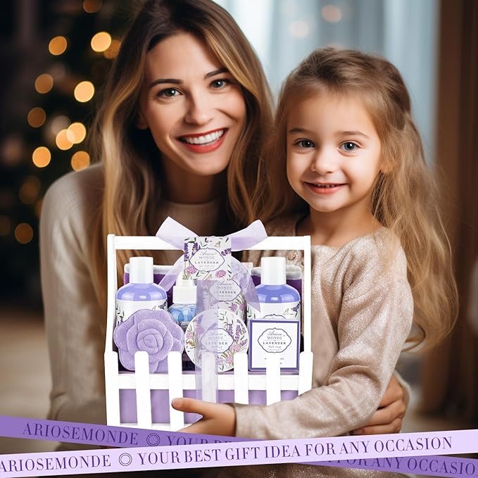 Lavender & Jasmine Scented Spa Gift Set for Women, Includes Body Lotion, Shower Gel, Salts, Bubble Bath, Body Mist, Soap, Bath Bombs-Velvo Beauty