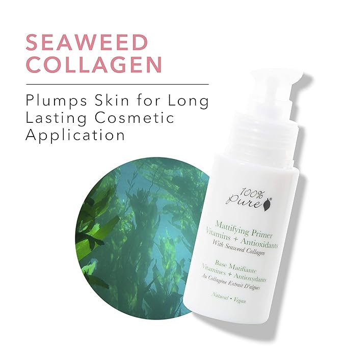 100% PURE Mattifying Face Primer Plumping Makeup Base & Moisturizer with Anti-Aging Seaweed Collagen - Long-Lasting Matte Pore Diminishing Cosmetics Prep, Flawless Smooth Skin Hydration - 1 oz-Velvo Beauty