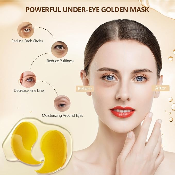 60 Pcs 24K Gold Under Eye Patches, 30 Pairs Undereye Mask for Dark Circles Puffy Eyes Treatment, Collagen Gel Pads Hydrating for Puffiness Wrinkle Eye Bags, Women Men Beauty Skin Care Products-Velvo Beauty