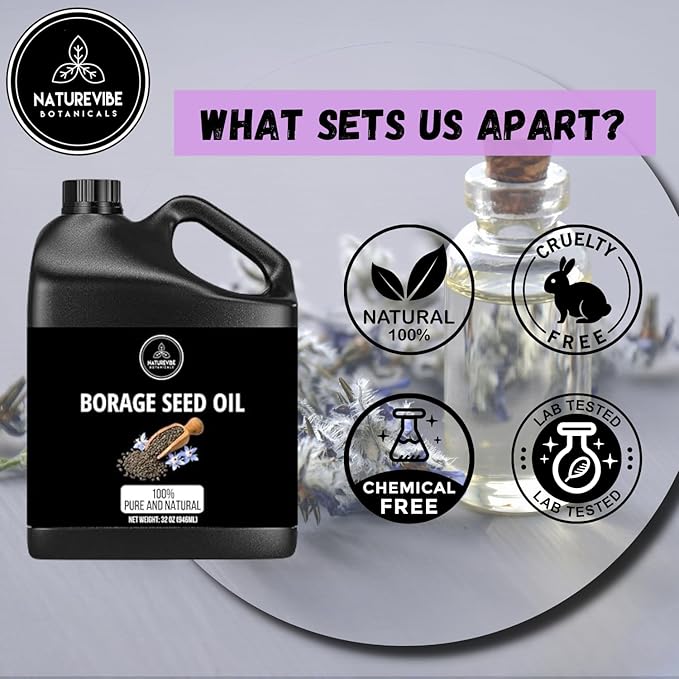 Naturevibe Botanicals Borage Oil 32 Ounces | 100% Pure and Natural | Great for Skin Care and Hair Care-Velvo Beauty